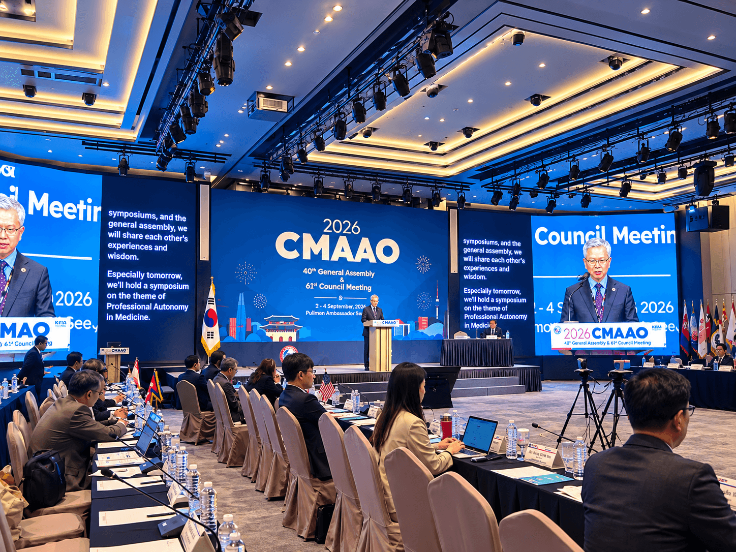 CMAAO 서울총회의 발표 무대와 자막 화면